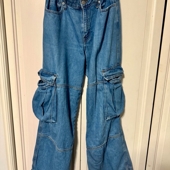 wild fable Denim - Women's Wild Fable Mid-Rise Cargo Baggy Wide Leg Jeans Medium Wash